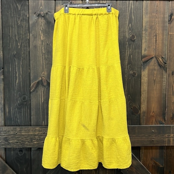 Ashley Stewart Maxi Set 18 20 Yellow Skirt Gauzy Flutter Boho Matching Stretch - Picture 10 of 12
